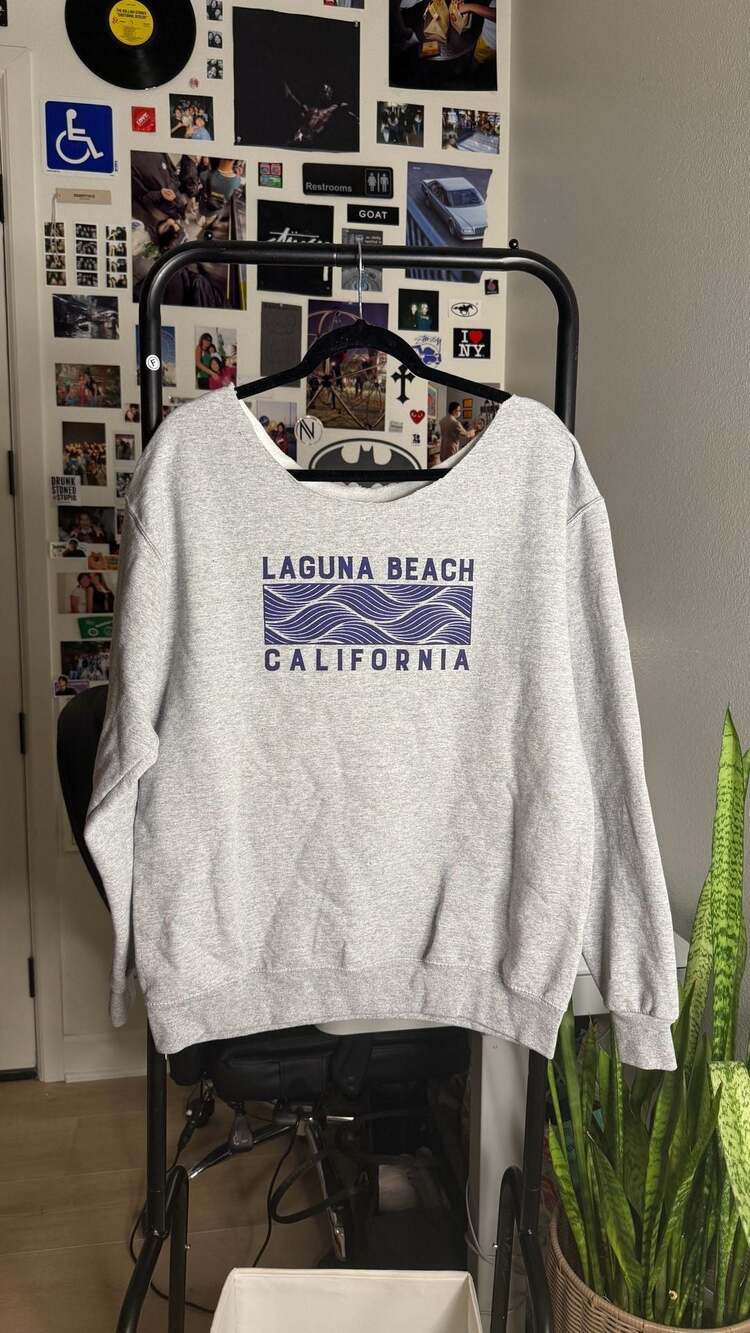 Laguna Beach California Wave Heather Grey off the shoulder crewneck